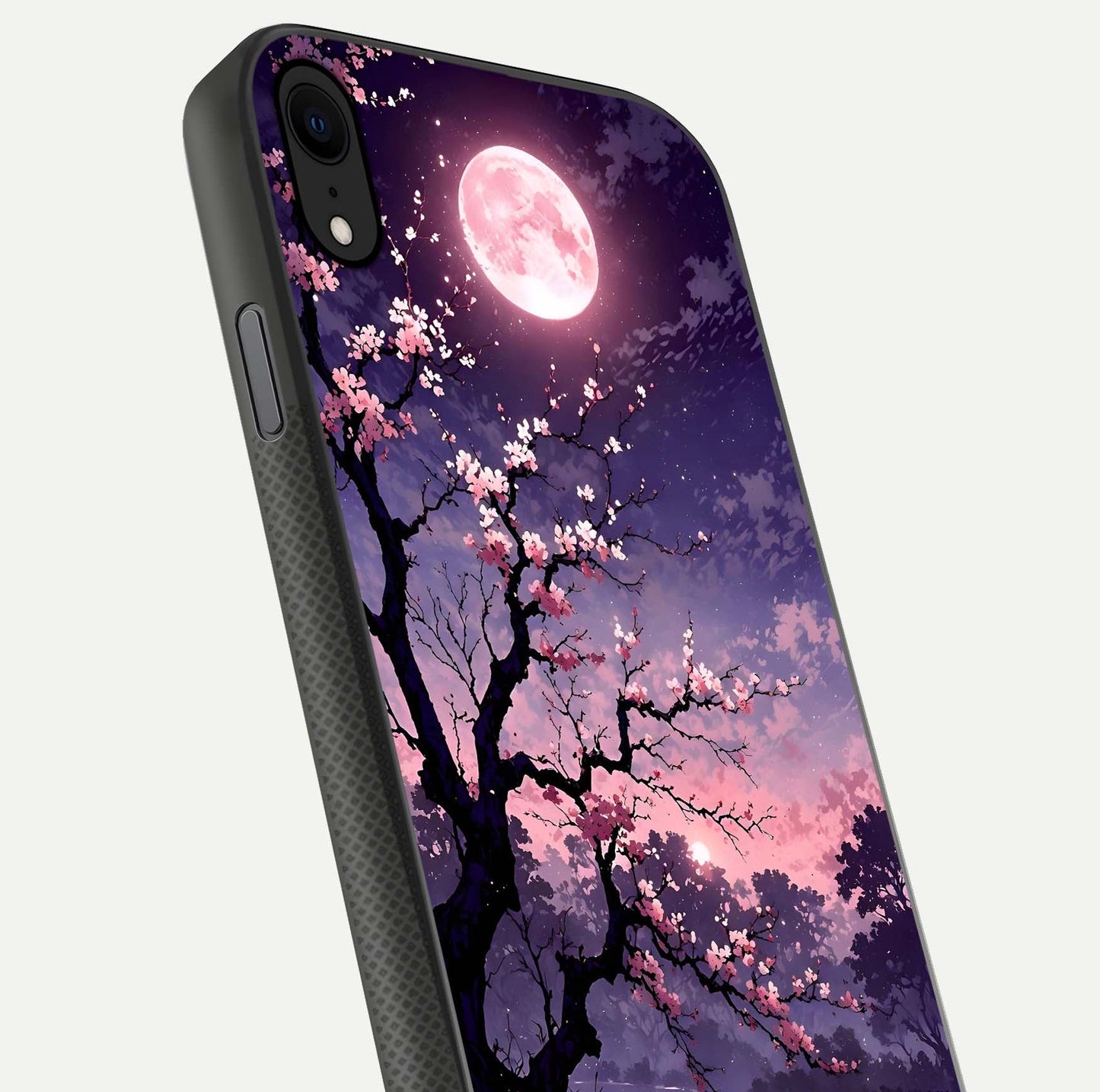 Blossom Pink Moon Glass Case for iPhone X close-up shot showing pink tones, moon highlight, and reflection gloss