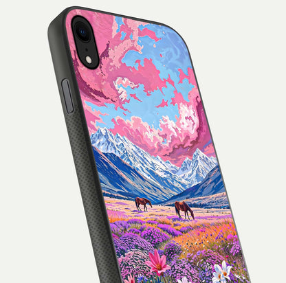 Blossom Valley Dream Glass Case for iPhone X close-up view showing detailed flower print and pastel hues