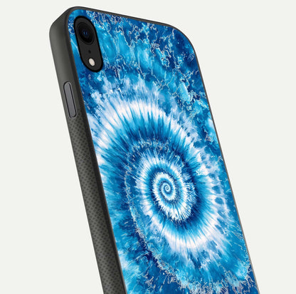 Blue Galaxy Wave Glass Case for iPhone X close-up highlighting fluid wave motion and deep-blue reflection