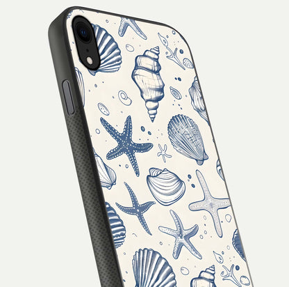 Blue Ocean Outline Glass Case for iPhone X close-up shot highlighting line art details and reflection texture