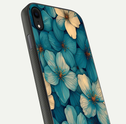 Blue Shade Floral Glass Case for iPhone X close-up angle showing flower print precision and reflection
