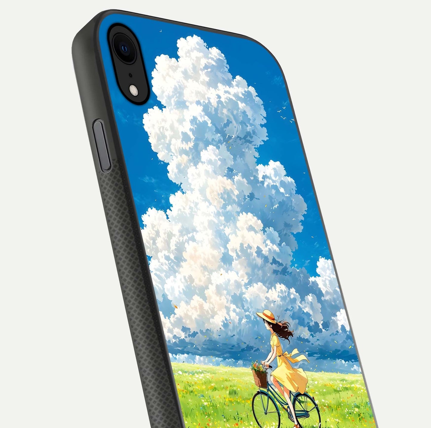 Breezy Meadow Ride Glass Case for iPhone X close-up shot showing flowers and breezy motion texture