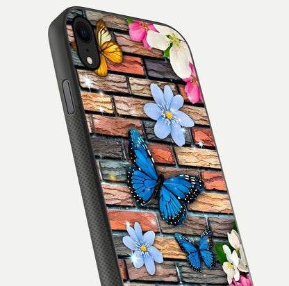 Brick Bloom Flight Glass Case for iPhone X close-up angle highlighting flower clusters and reflection detail