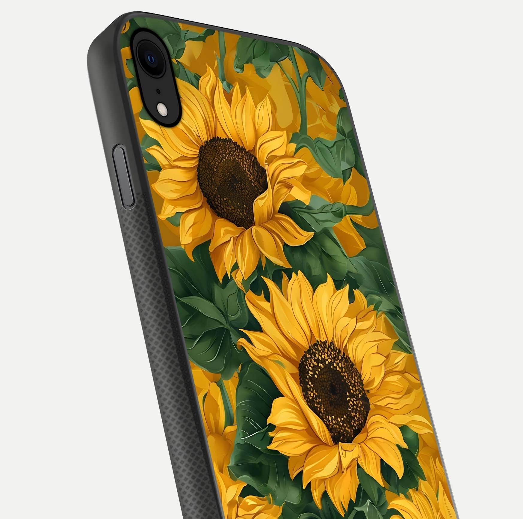 Bright Sunflower Bloom Glass Case for iPhone X close-up image highlighting yellow petal detail and HD reflection