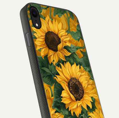 Bright Sunflower Bloom Glass Case for iPhone X close-up image highlighting yellow petal detail and HD reflection