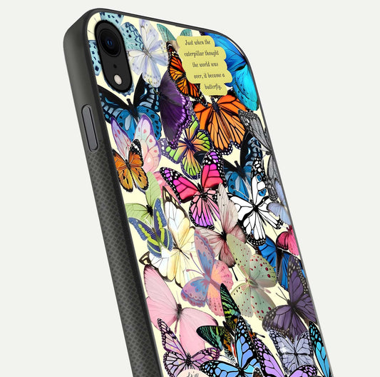 Butterflies Petal Dream Glass Case for iPhone X close-up highlighting butterfly wings and pink petal gloss