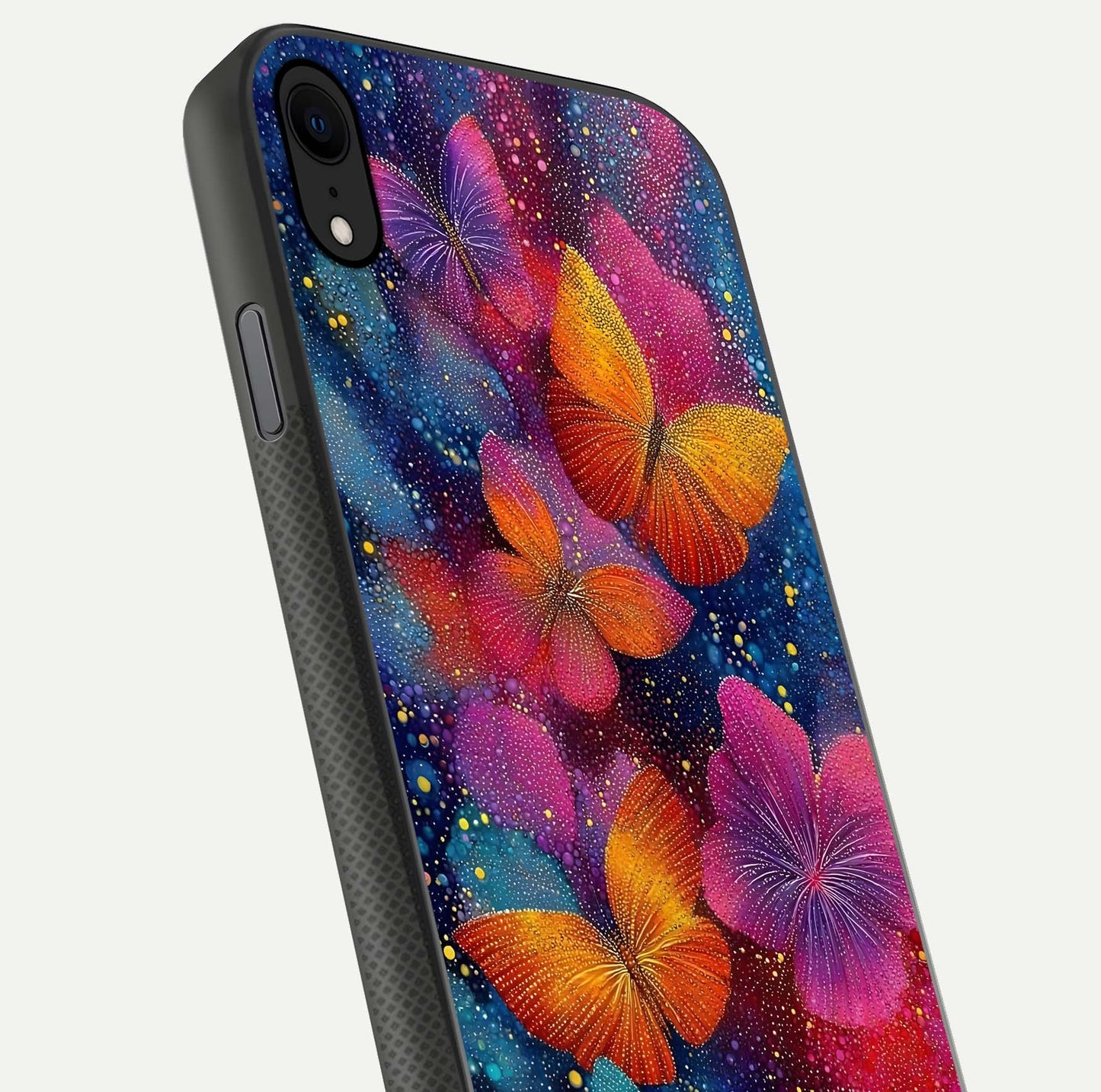 Butterfly Dream Mist Glass Case for iPhone X close-up capturing wing pattern detail and glossy finish texture