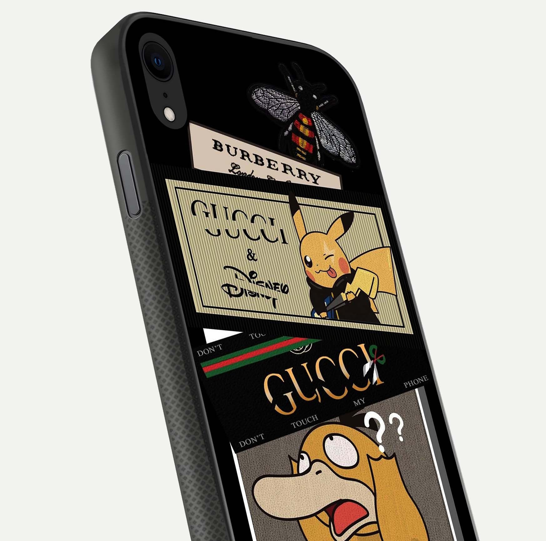 Cartoon Brand Play Mashup Glass Case for iPhone X close-up angled shot showing character details and vibrant tones