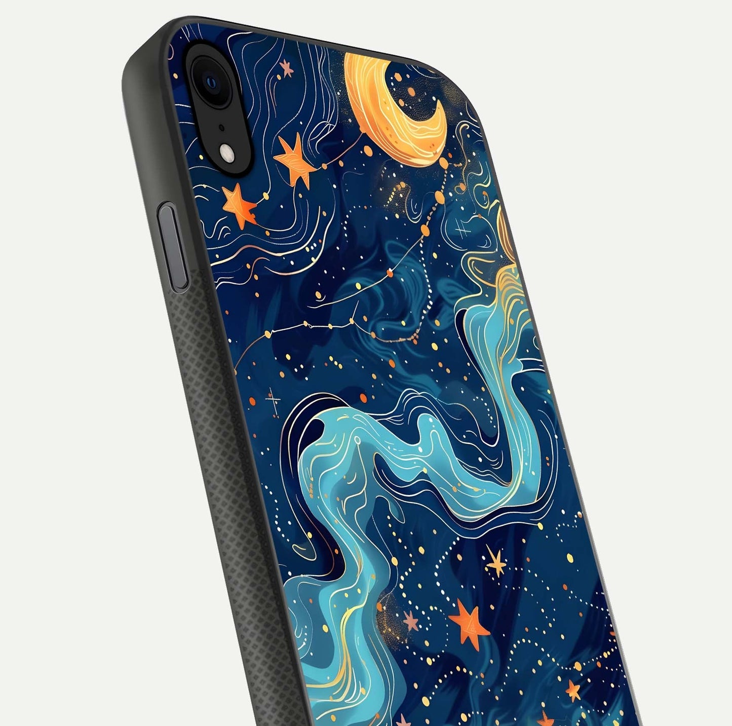 Celestial Dream Flow Glass Case for iPhone X close-up highlighting star reflections and smooth glow gradient