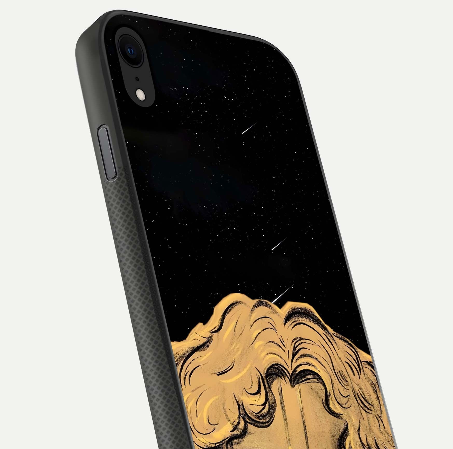 Celestial God’s Plan Glass Case for iPhone X close-up angled shot highlighting celestial details and reflection