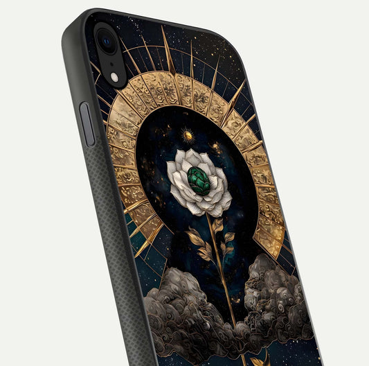 Celestial Lotus Morang Glass Case for iPhone X close-up highlighting pink lotus petals and reflection