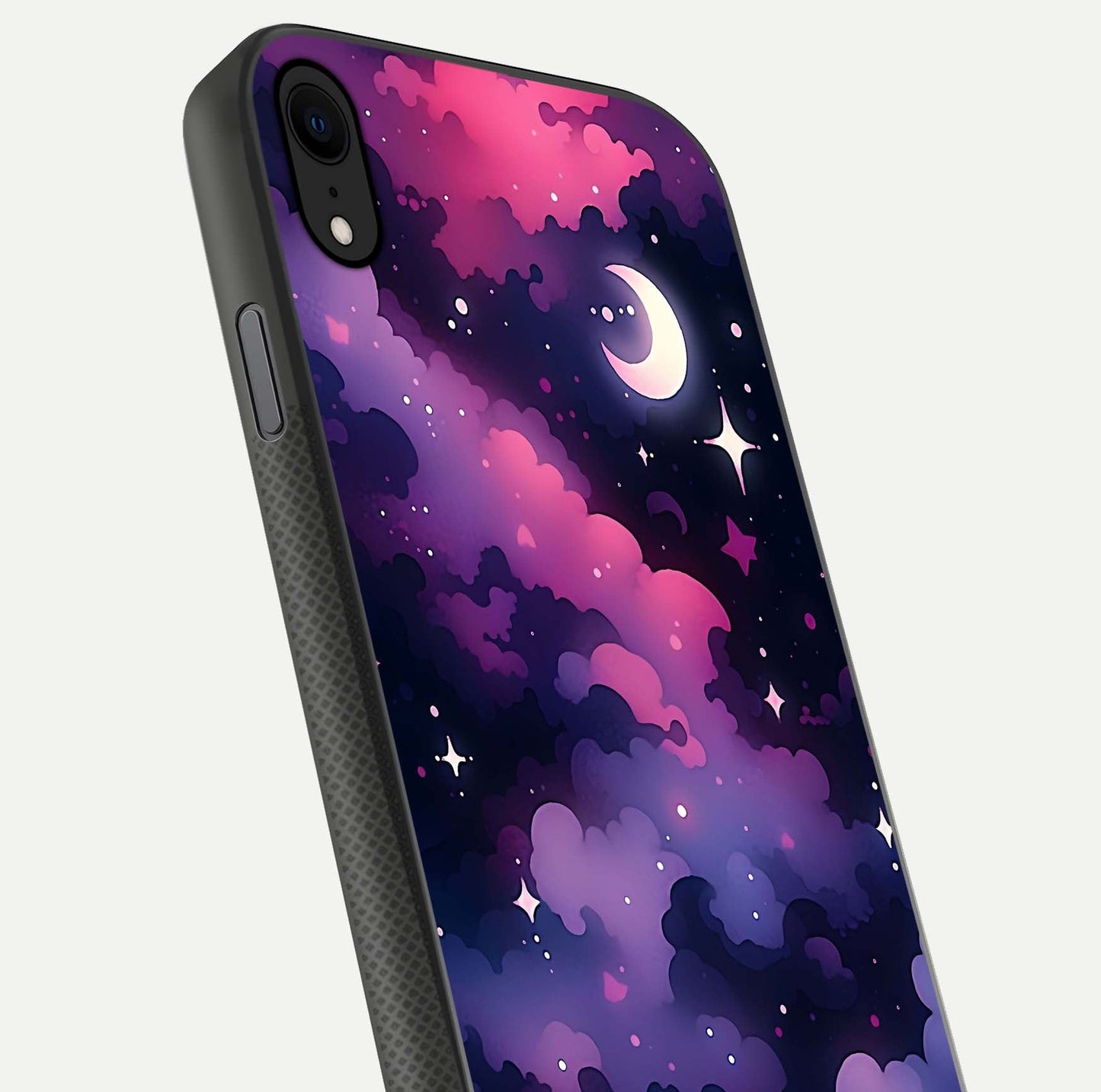 Celestial Moon Magic Glass Case for iPhone X close-up view highlighting moon crater detail and glass shine