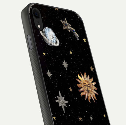 Celestial Moon With Stars Glass Case for iPhone X close-up showing cosmic reflection and HD shine