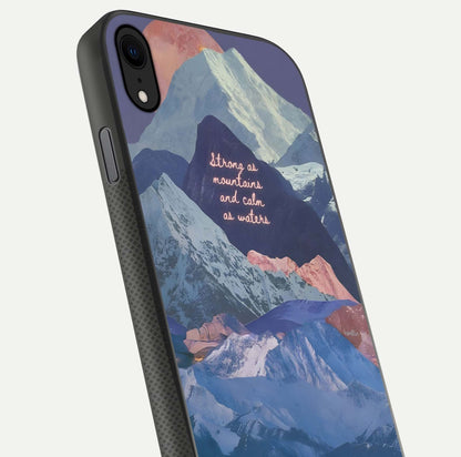 Celestial Mountain Calm Glass Case for iPhone X close-up showing peak reflection and HD gloss texture