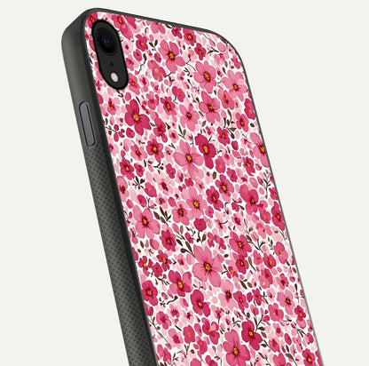 Cherry Blossom Charm Glass Case for iPhone X close-up highlighting petal gradient and reflection shine