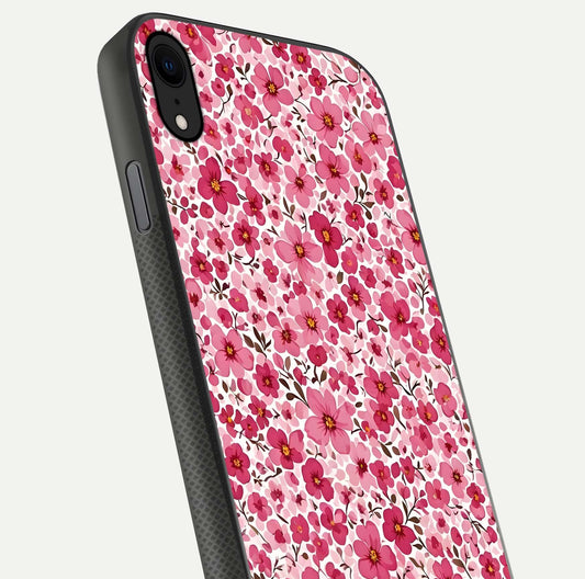 Cherry Blossom Charm Glass Case for iPhone X close-up highlighting petal gradient and reflection shine