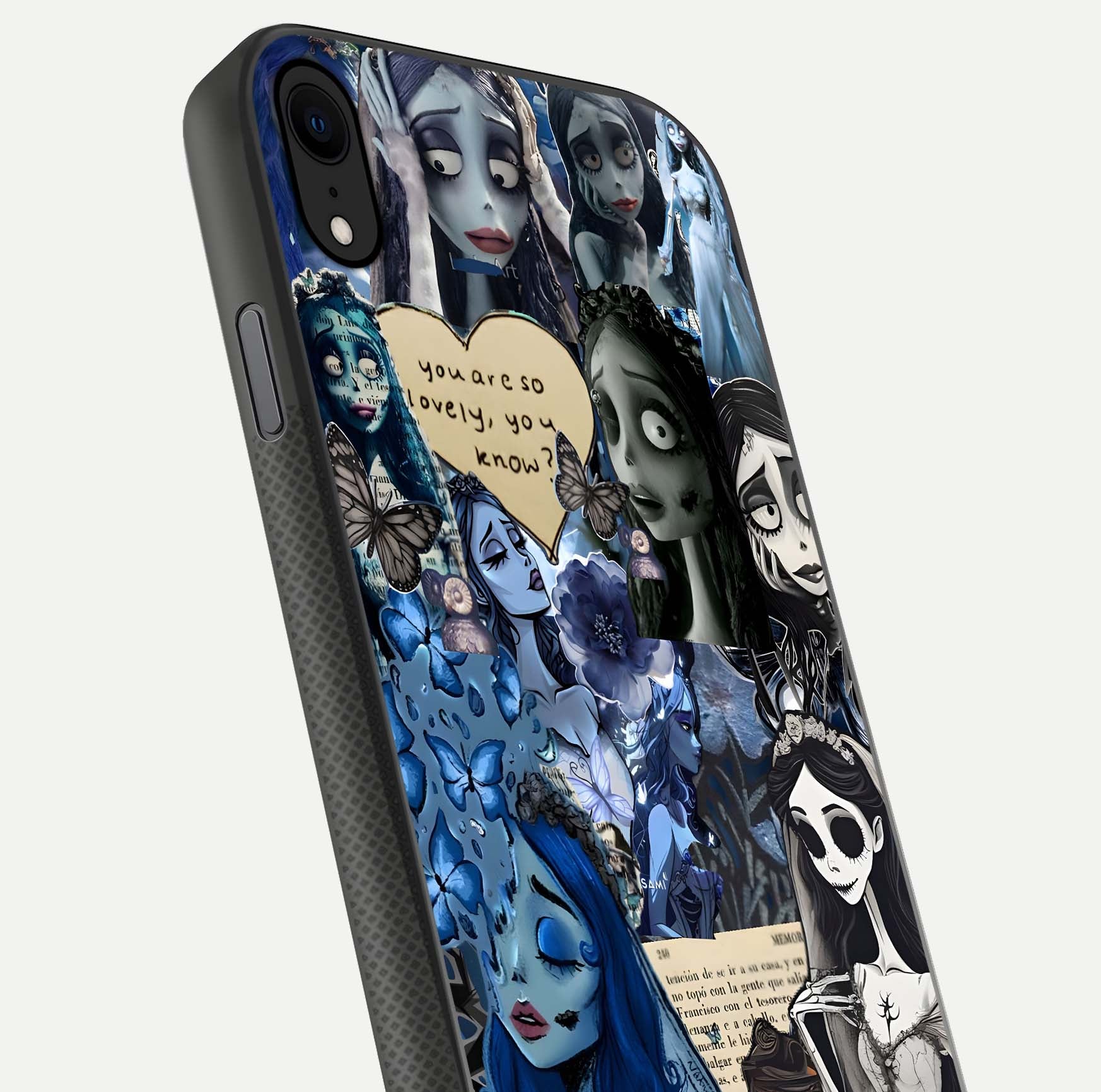 Corpse Bride Posters Glass Case for iPhone X close-up highlighting detailed artwork and reflection polish