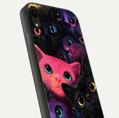 Cosmic Cats Dreams Glass Case for iPhone X close-up highlighting cats and cosmic glow reflection