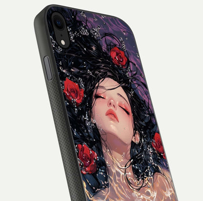 Crimson Rose Serenity Glass Case for iPhone X close-up highlighting rose gradient and reflection detail
