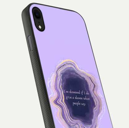 Damned People Quote Glass Case for iPhone X close-up highlighting quote text and reflection depth