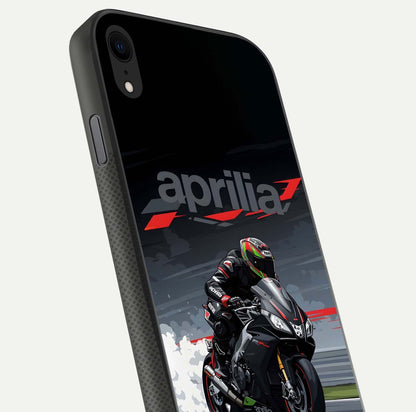 Dark Aprilla Glass Case for iPhone X close-up highlighting detailing and reflection effect