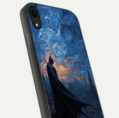 Dark Knight Dusk Glass Case for iPhone X close-up highlighting dark suit texture and reflection detail