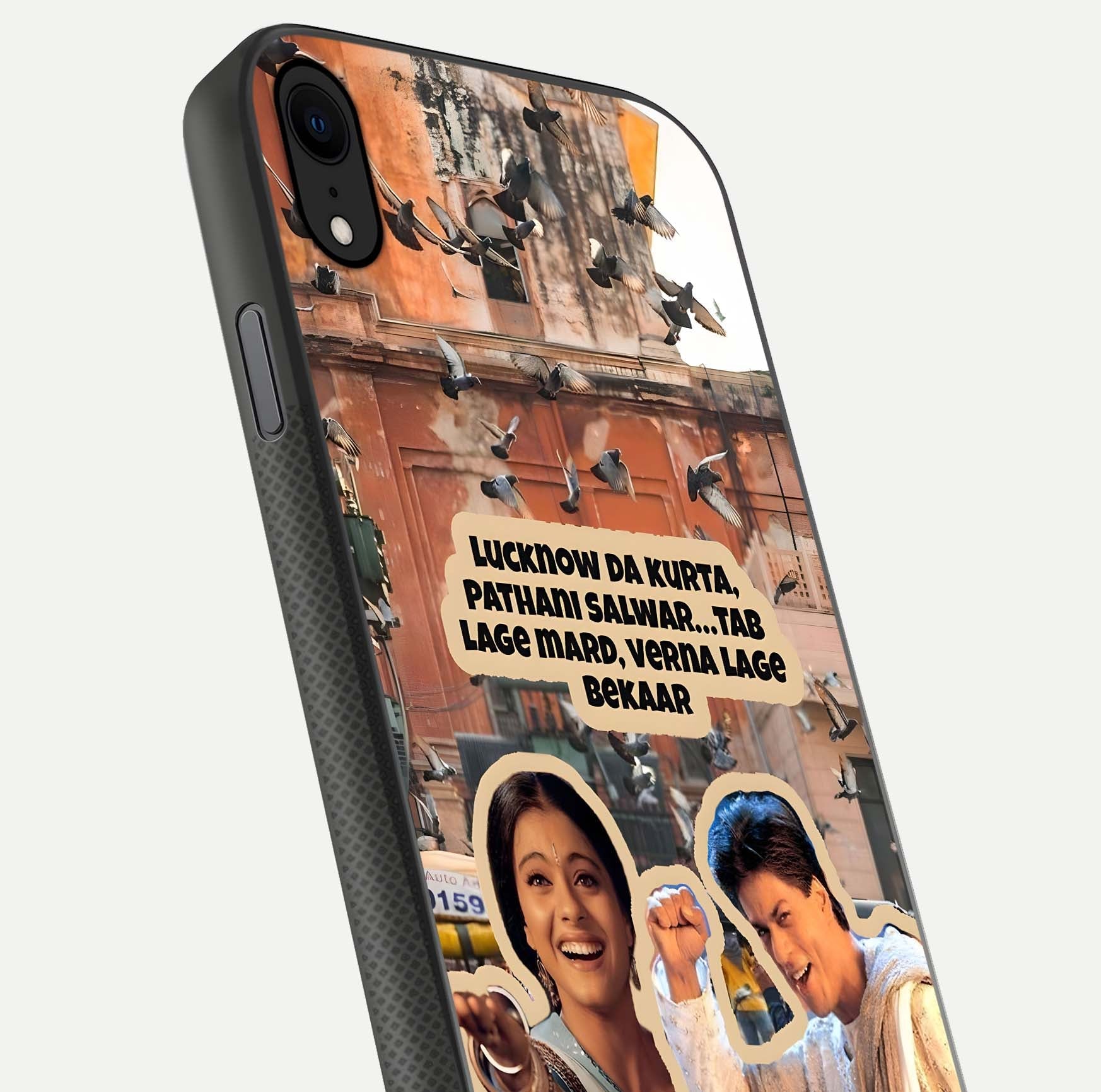 Desi Retro Vibes Glass Case for iPhone X close-up highlighting retro color palette and reflection glow