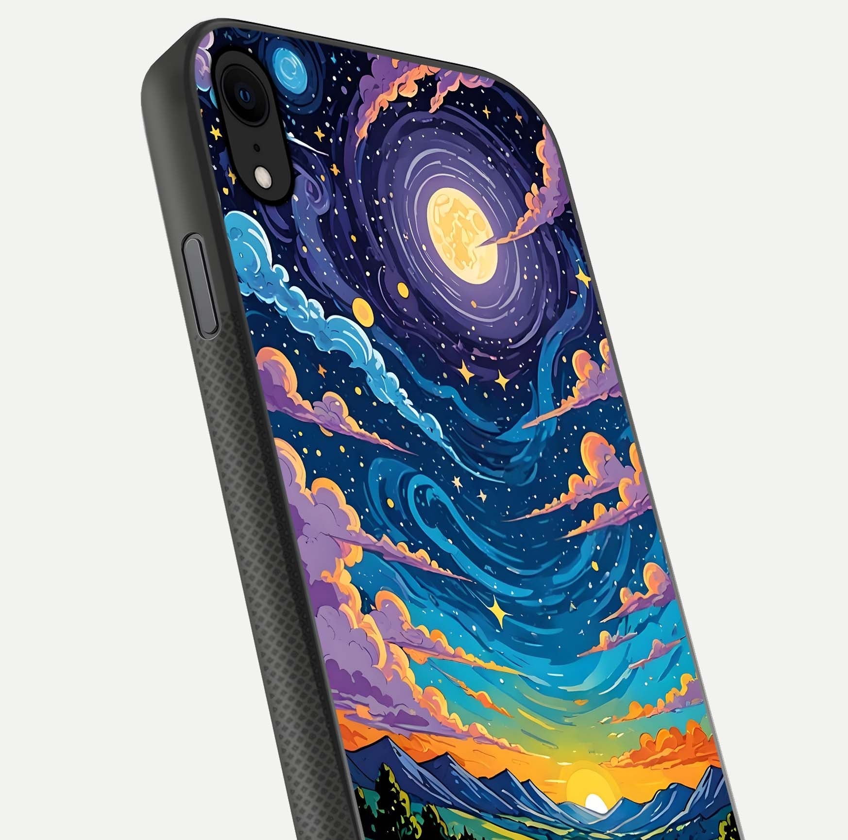 Dreamy Night Landscape Glass Case for iPhone X close-up highlighting stars and reflection tone