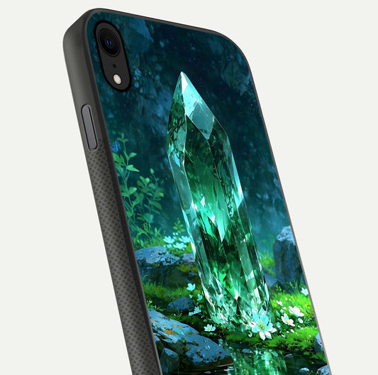 Emerald Light Crystal Glass Case for iPhone X close-up highlighting crystal texture and reflection glow