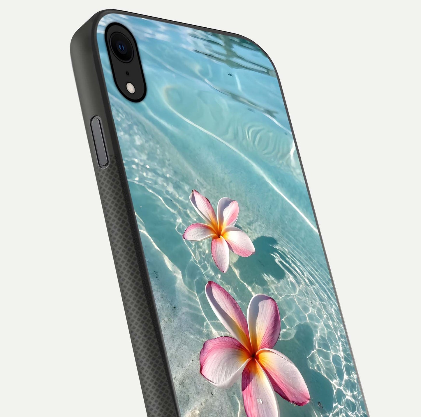 Floating Bloom Bliss Glass Case for iPhone X close-up highlighting petal detail and reflection tone