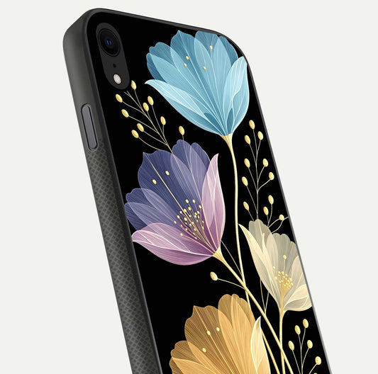 Flower Bloom Glow Glass Case for iPhone X close-up highlighting bloom detail and reflection polish