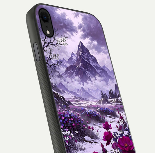 Flower Mountain View Glass Case for iPhone X close-up highlighting petal details and sky reflection