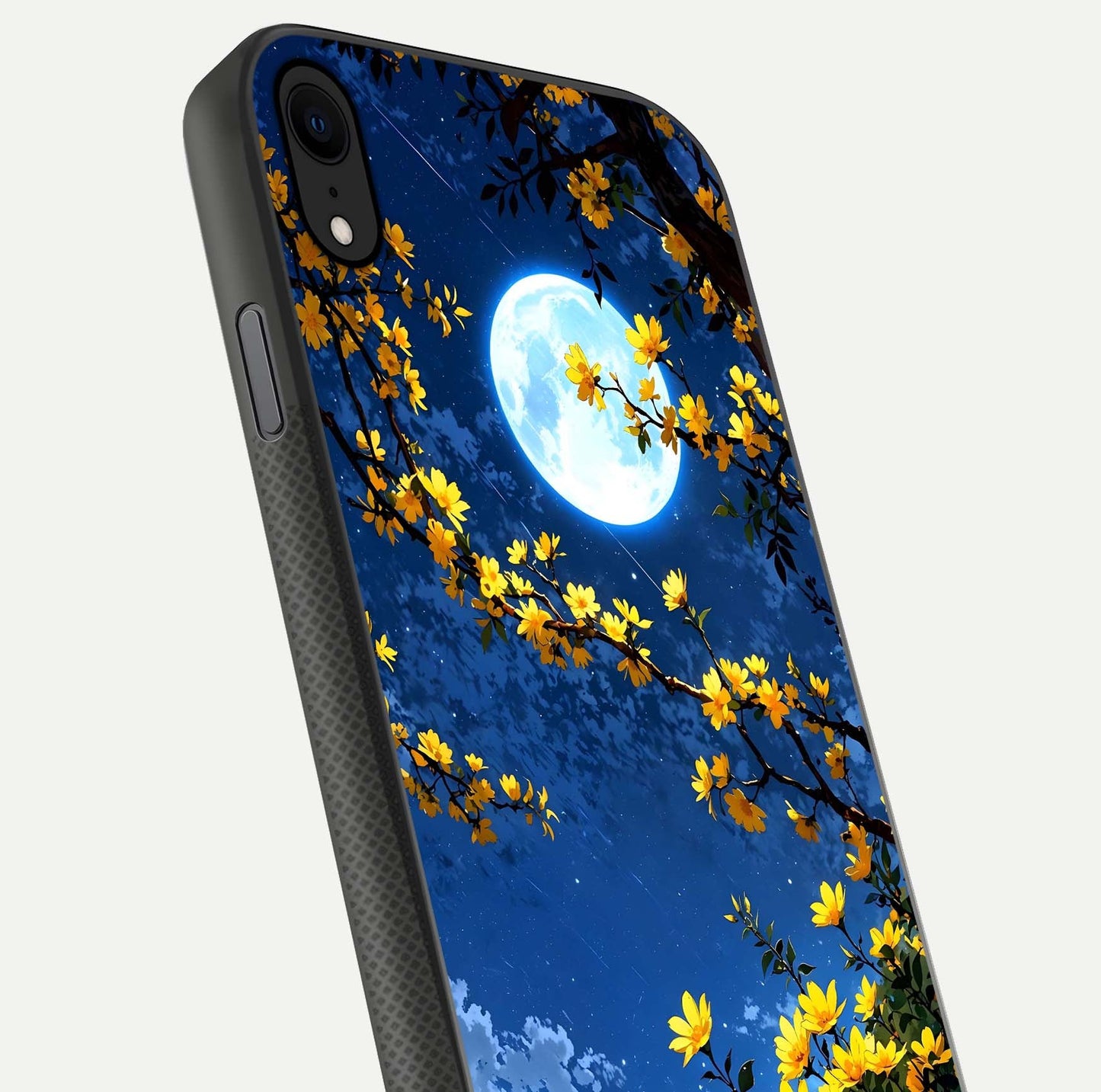 Golden Night Glow Glass Case for iPhone X close-up angled shot showing shimmer texture and light reflection