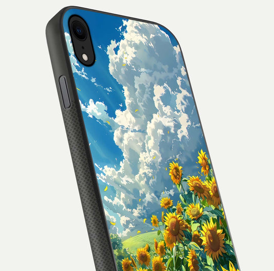 Golden Sun Glory Glass Case for iPhone X close-up angled shot showing sunlight reflection and gold detailing