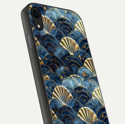 Golden Wave Luxe Glass Case for iPhone X close-up angled shot showing flowing wave texture and reflection brightness