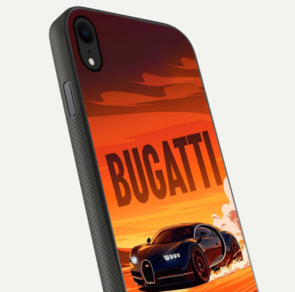 Inferno Bugatti Storm Glass Case for iPhone X close-up angled shot showing flame details and reflection shine