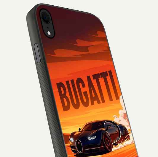 Inferno Bugatti Storm Glass Case for iPhone X close-up angled shot showing flame details and reflection shine