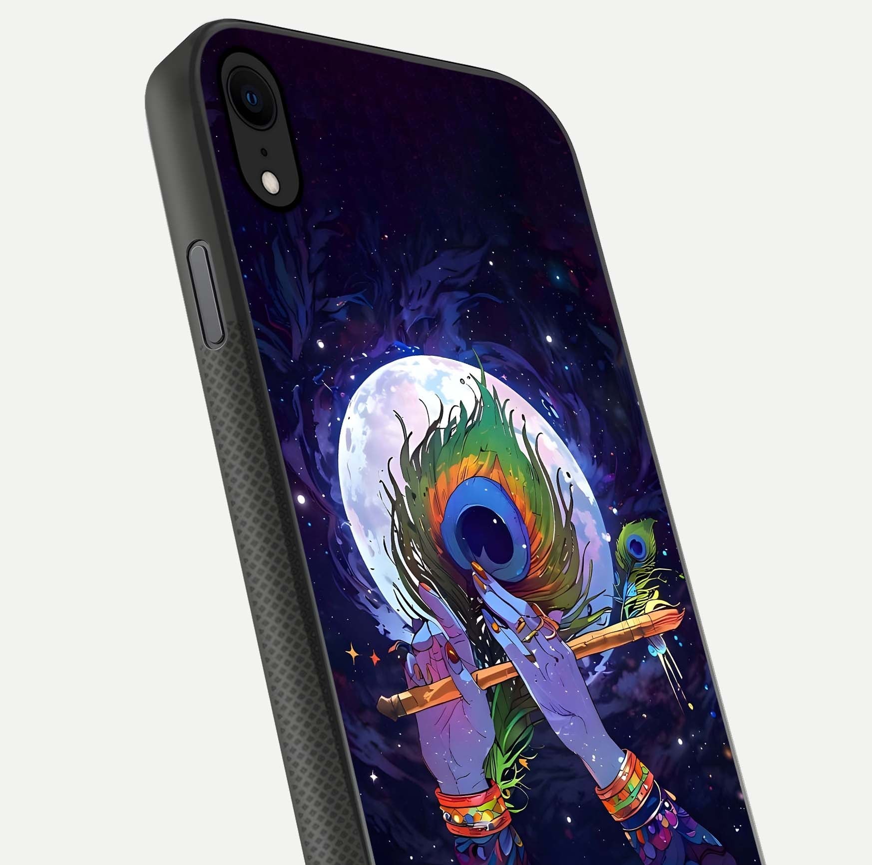 Krishna Hands Art Glass Case for iPhone X close-up angled shot showing detailed hand design and shine