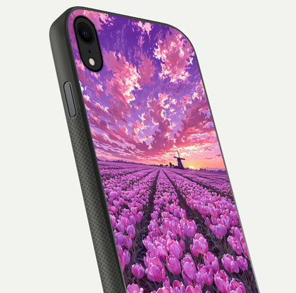 Lavender Dream Skies Glass Case for iPhone X close-up angled shot showing purple hues and soft reflection