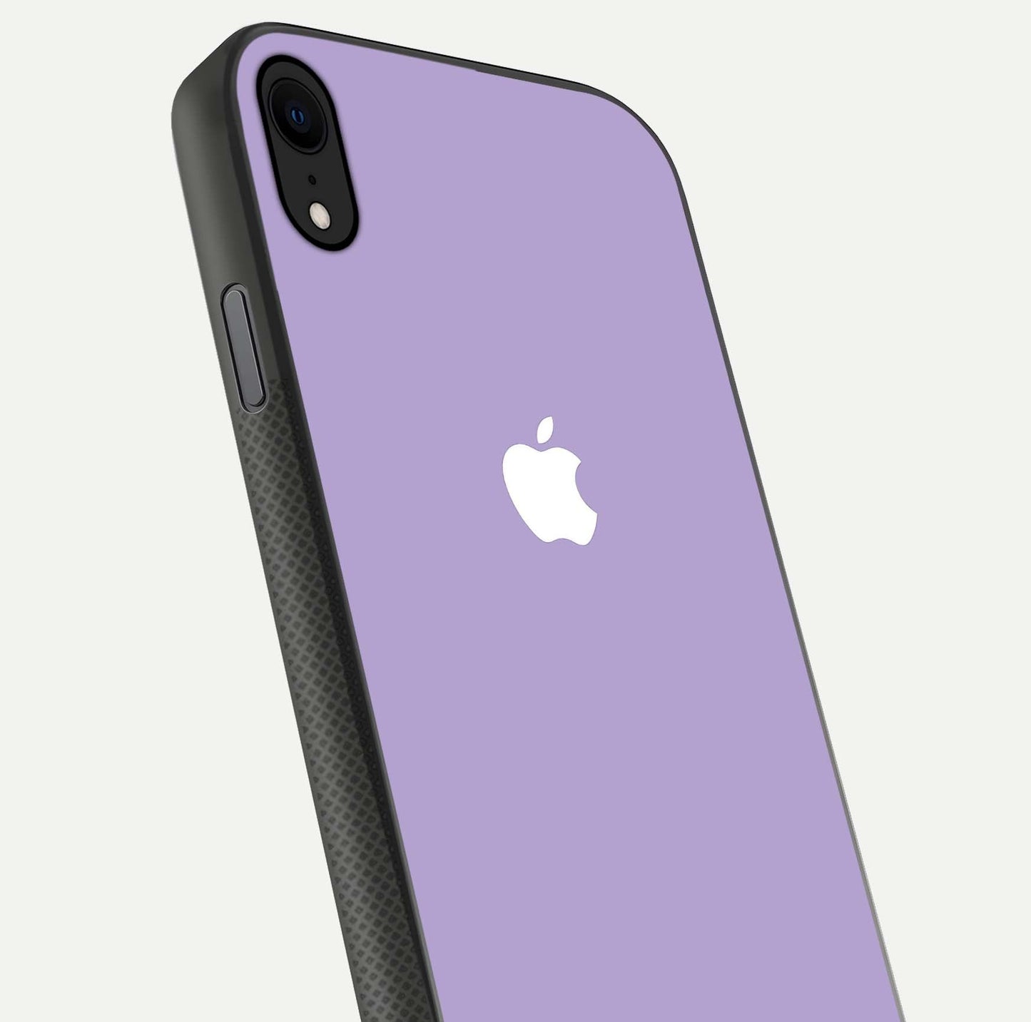 Lavender Soft Minimal Glass Case for iPhone X close-up angled shot showing clean color texture and shine