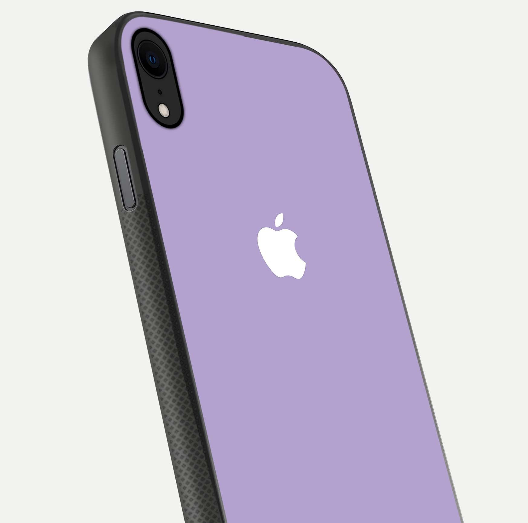 Lavender Soft Minimal Glass Case for iPhone X close-up angled shot showing clean color texture and shine