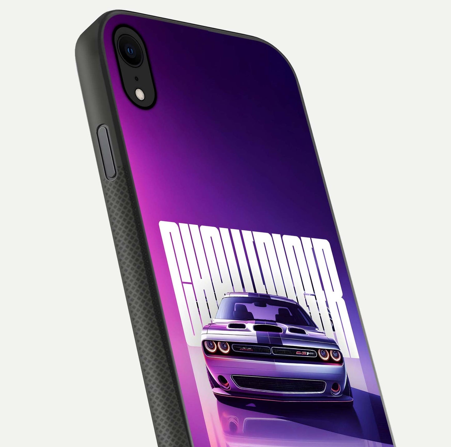 Midnight Muscle Ride Glass Case for iPhone X close-up angled shot showing HD reflections and car details