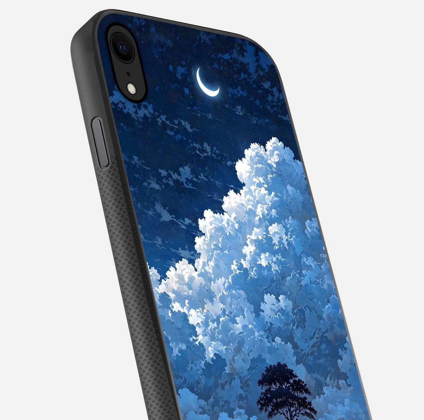 Midnight Sky Serenity Glass Case for iPhone X close-up angled shot showing starlit tones and reflection