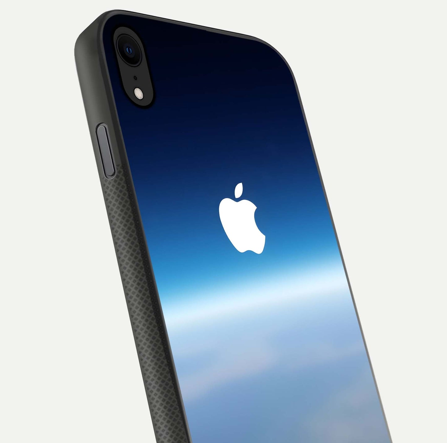 Minimal Apple Sky Glass Case for iPhone X close-up angled shot showing pastel blue hues and reflection