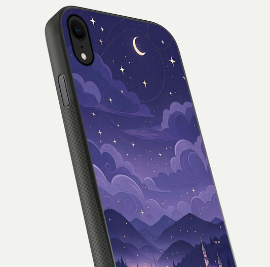 Minimal Night View Glass Case for iPhone X close-up angled shot showing lights reflection and dark tone details
