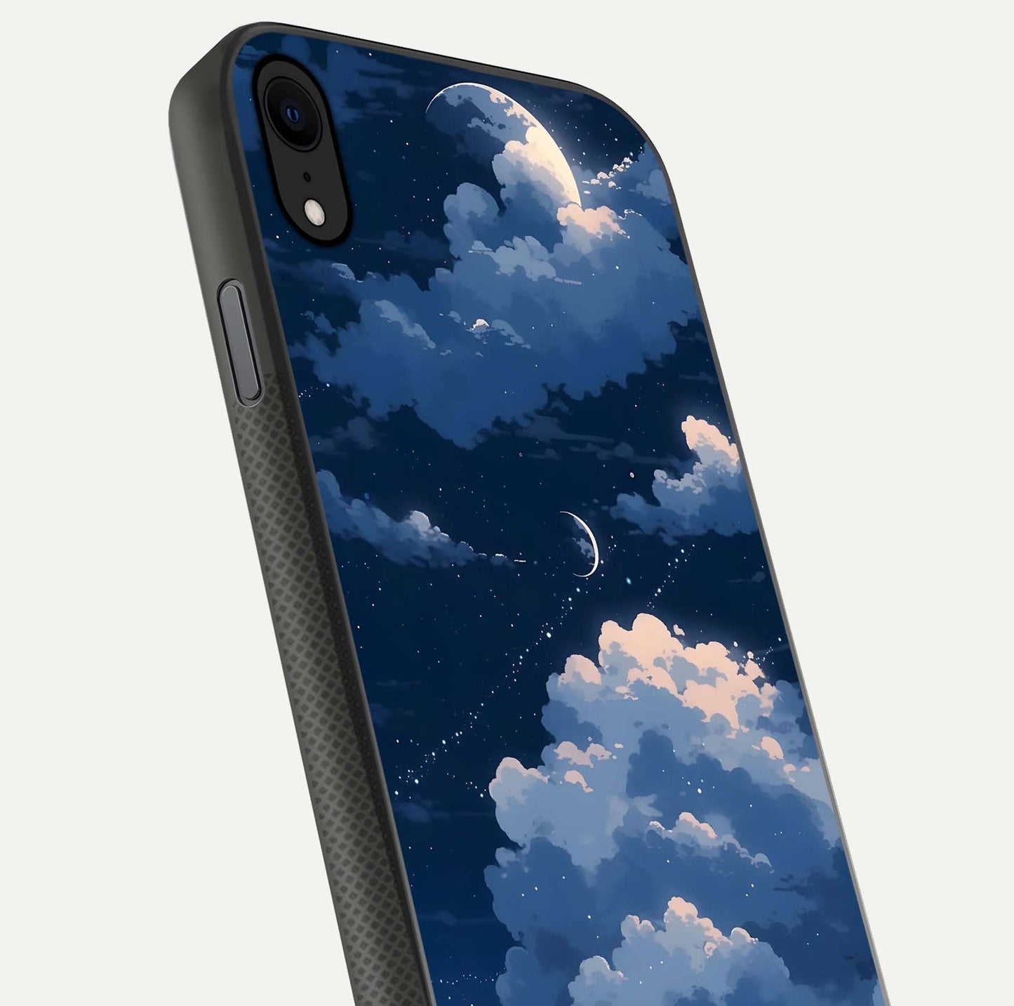 Moon Dream Haze Glass Case for iPhone X close-up angled shot showing moon reflection and subtle glow
