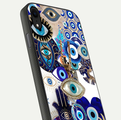 Mystic Charm Eye Glass Case for iPhone X close-up angled shot showing detailed eye art and reflection