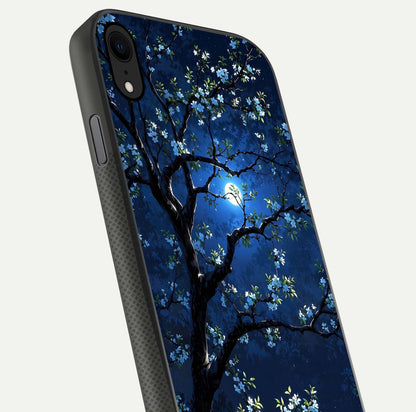 Mystic Floral Night Glass Case for iPhone X close-up angled shot highlighting petal detail and HD reflection