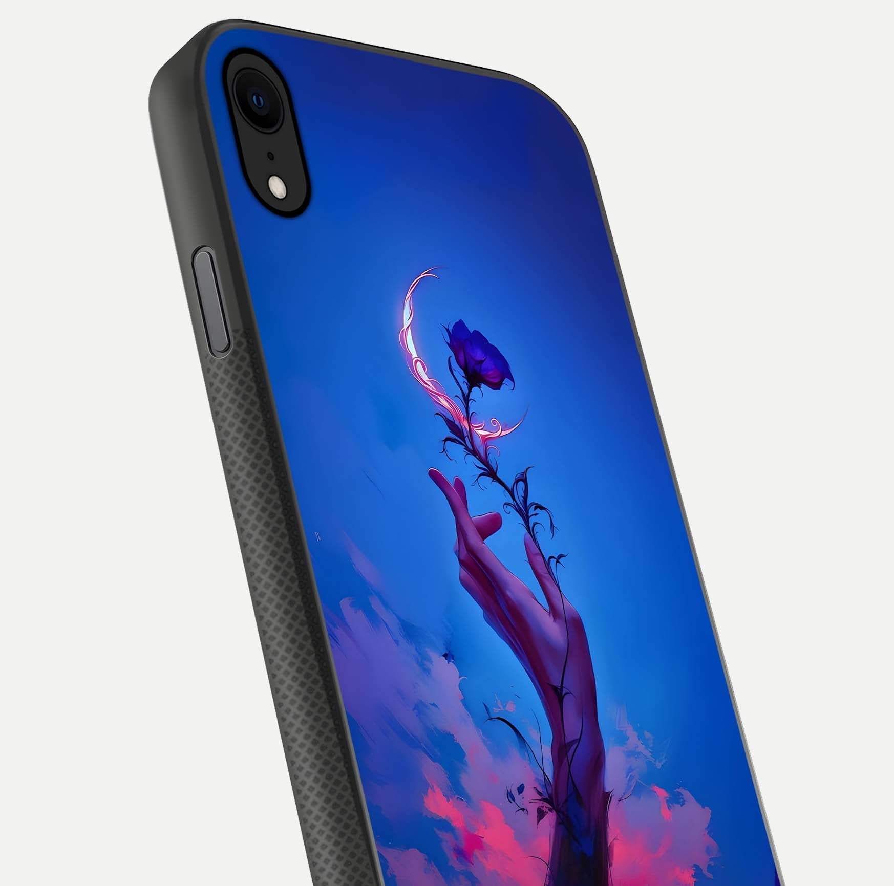 Mystic Hand Glass Case for iPhone X close-up angled shot showing spiritual markings and reflection