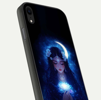 Mystic Moon Queen Glass Case for iPhone X close-up angled shot showing shine and lunar tones
